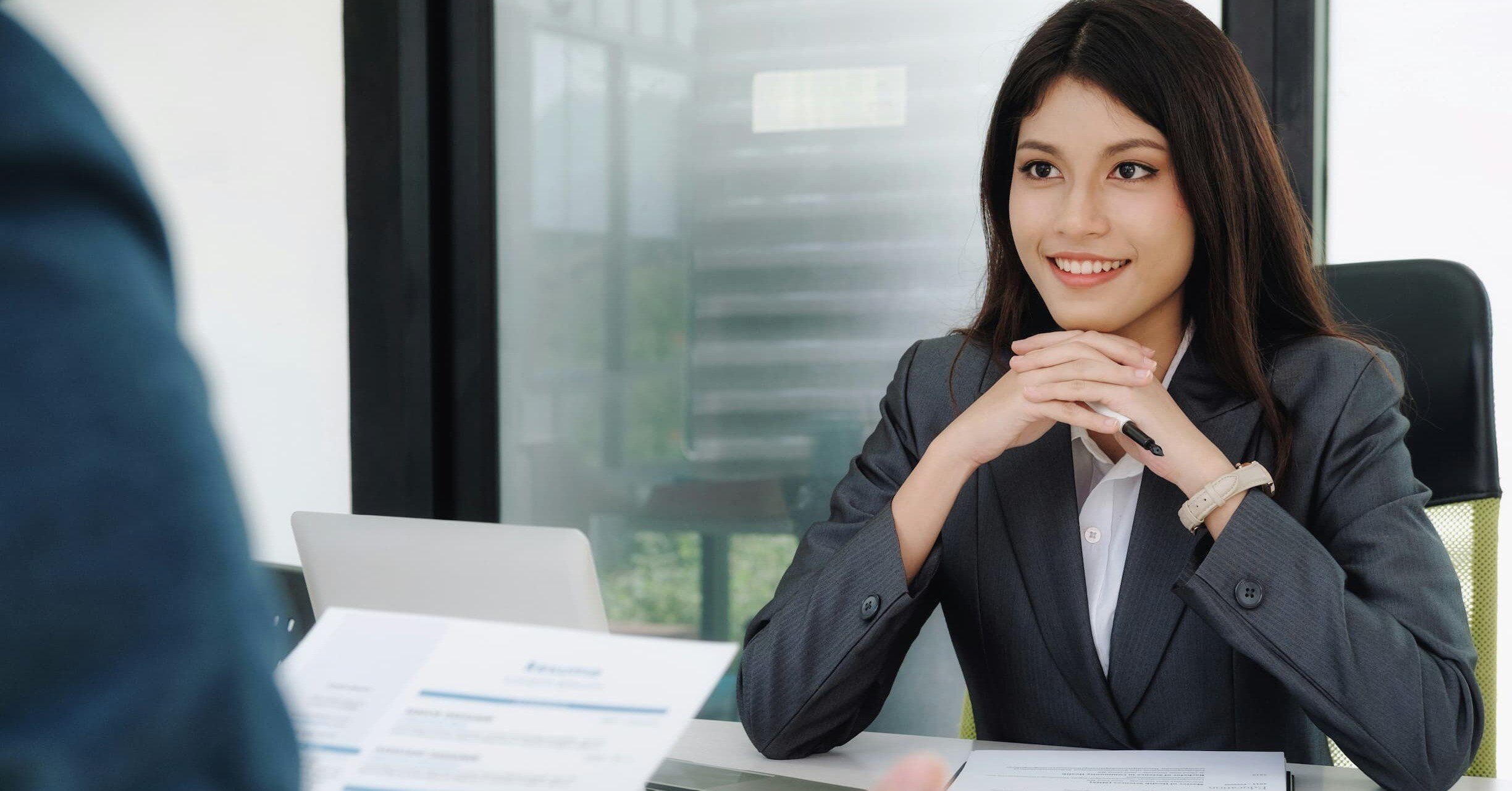 a young woman interviewing for a job